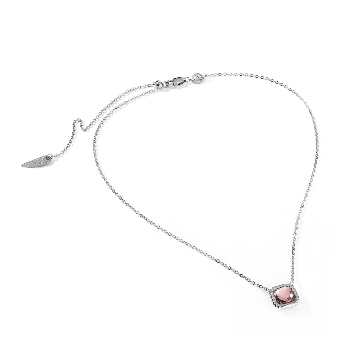 AN JEWELS JEWELRY Mod. AL.NMW07SPK elegant necklace with pink gemstone pendant on white background.