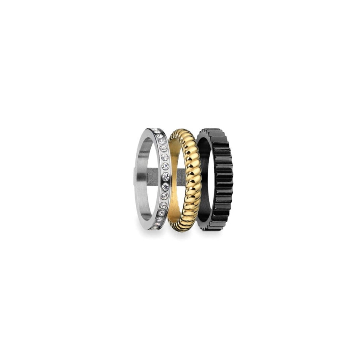 Alt Tag: AN JEWELS JEWELRY Mod. AR.R3NS03SYK-7 featuring silver, gold, and black stacked rings
