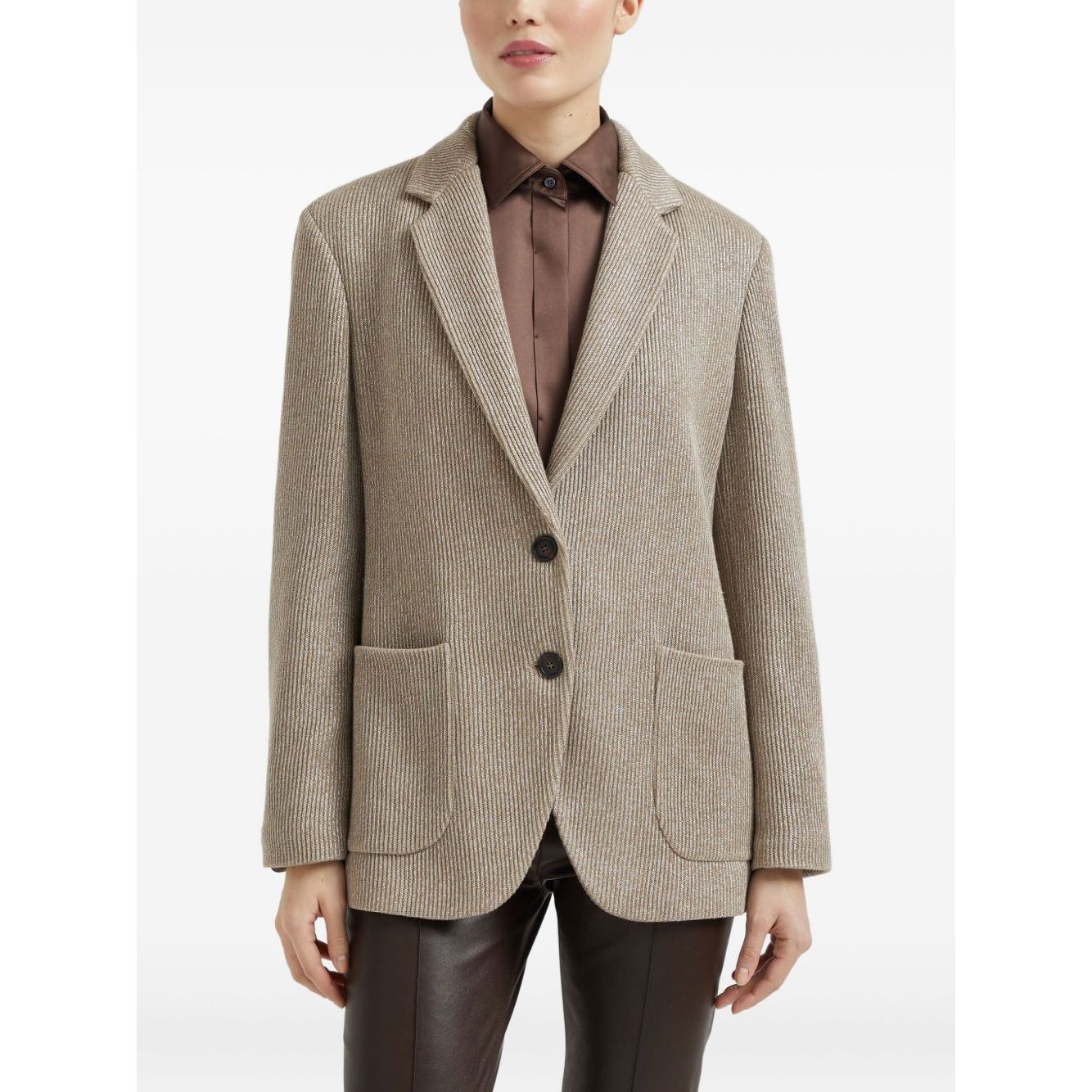 Brunello Cucinelli Sparkling cotton and viscose English rib knit blazer with monili