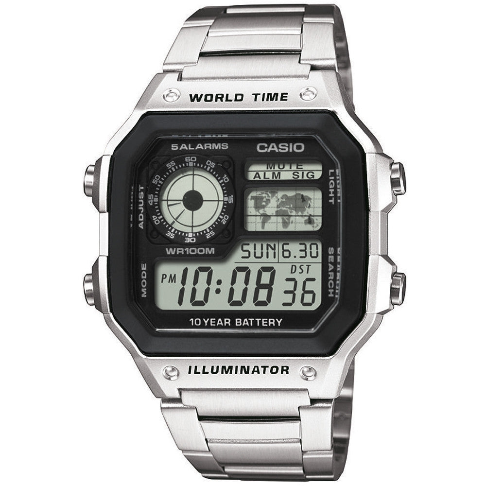 CASIO SPORT Mod. DIVER - WORLD TIME ILLUMINATOR 5 ALARMS - FUTURE CLASSIC COLLECTION - SILVER STEEL WATCHES