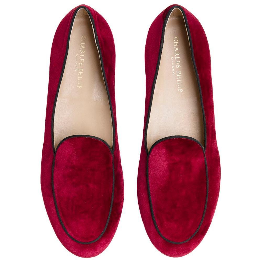 Charles Philip Red Velvet Loafer