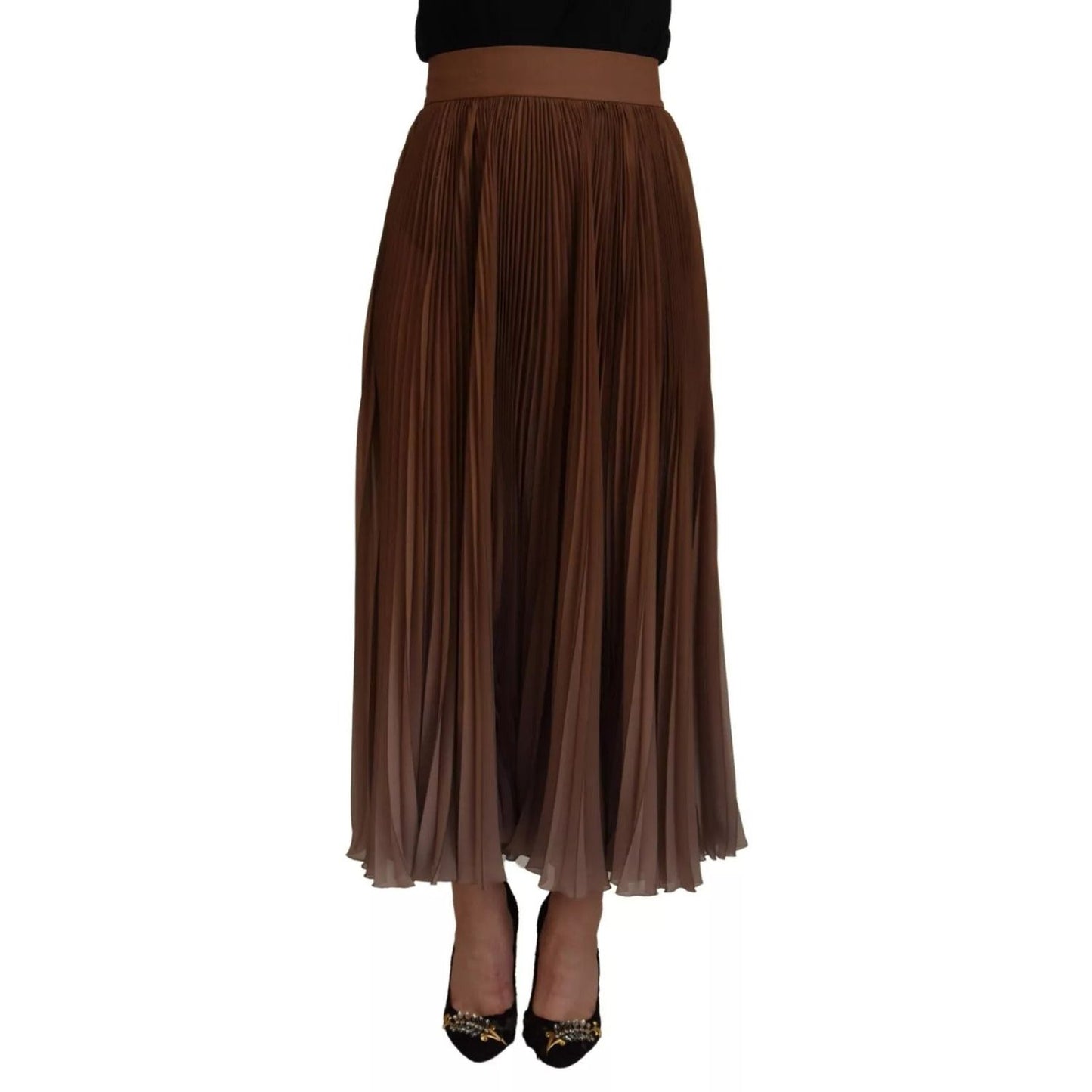 Dolce & Gabbana Beige Longuette Plisse Chiffon Midi Skirt SKI1912-40