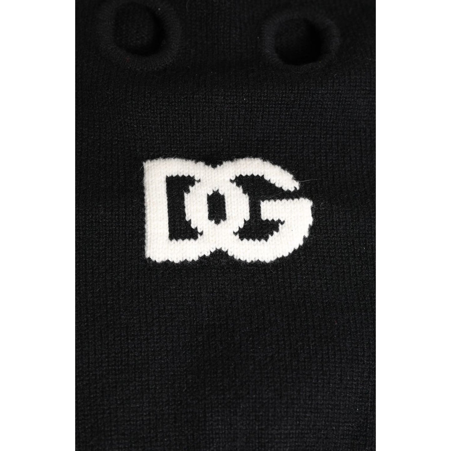 Dolce & Gabbana Black Cashmere Knitted Ski Mask Balaclava Hat with logo detail, made in Italy. Luxurious women's accessory.