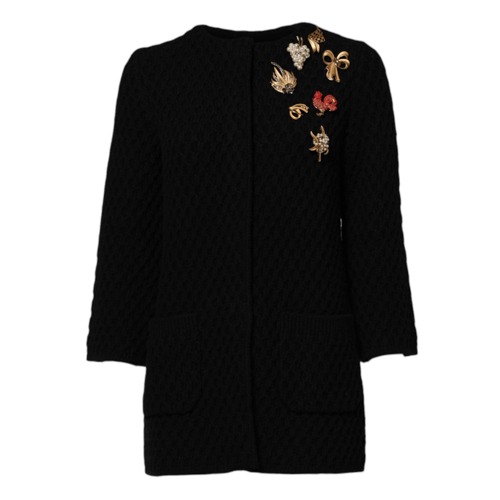 Dolce & Gabbana Black Cashmere Quilted Embellished Jacket JKT41404-36