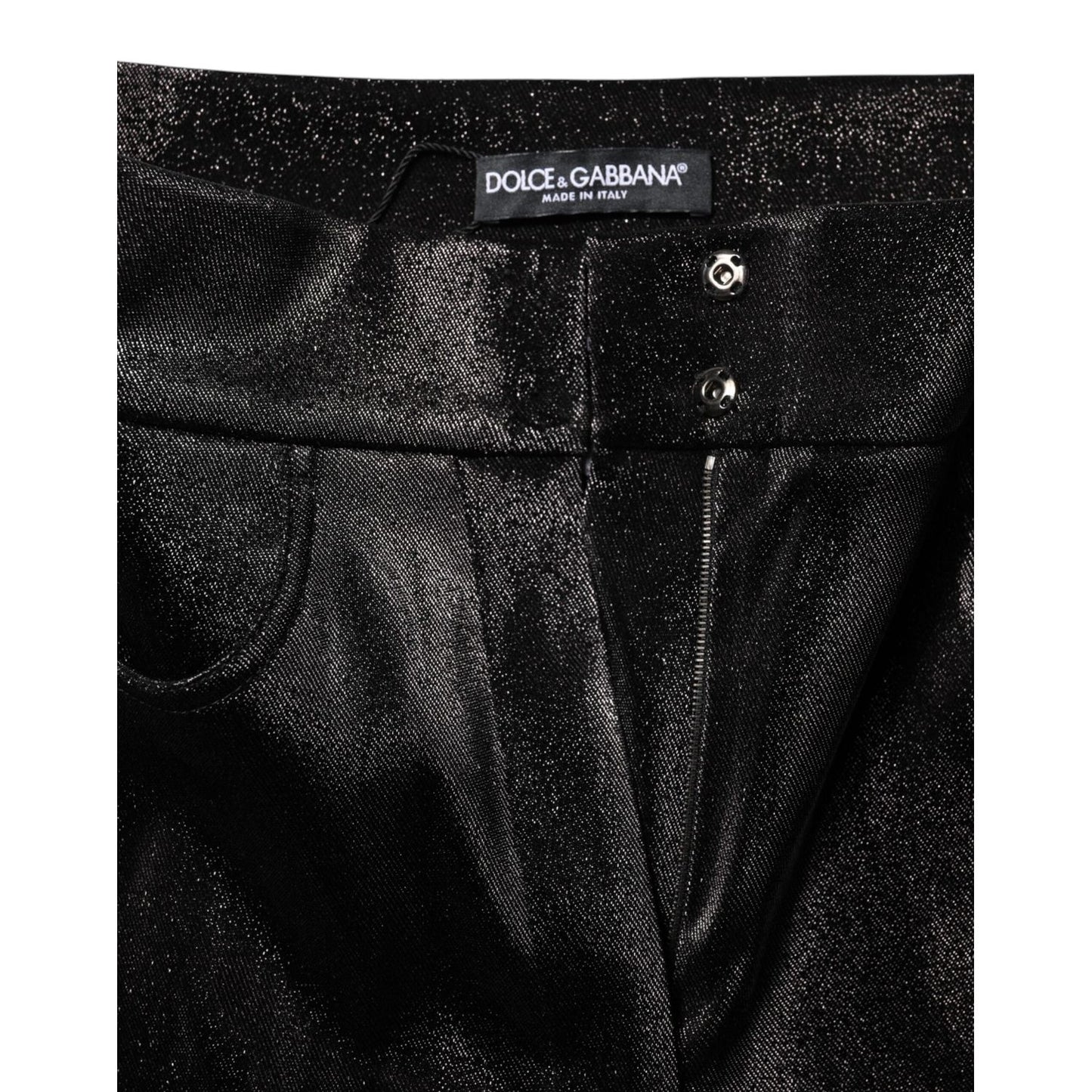 Dolce & Gabbana Black Cotton Stretch Silver Lurex Thread Pants PAN75097-40