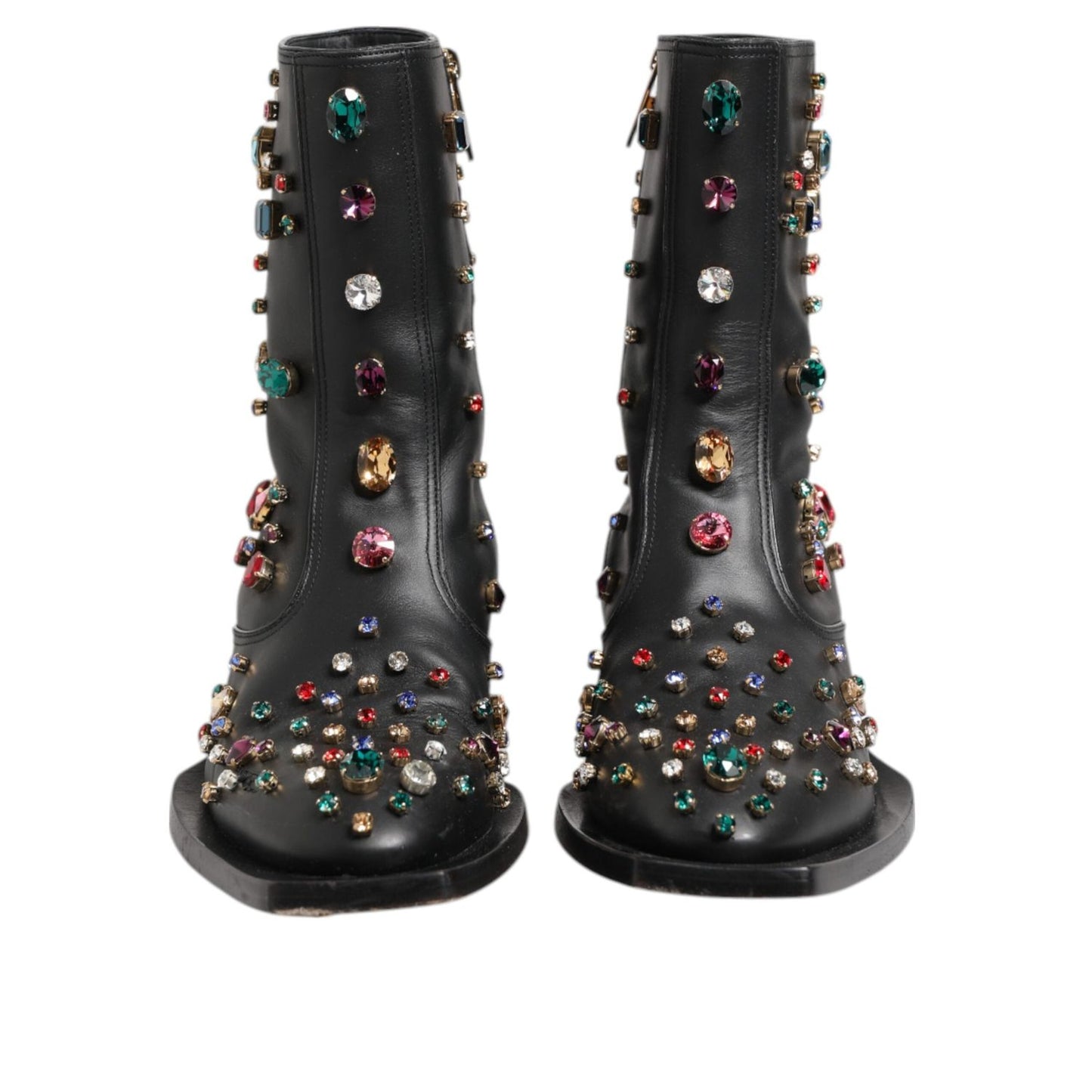 Dolce & Gabbana Black Crystal Cowboy Leather Men Boots Shoes MV7937-41