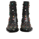 Dolce & Gabbana Black Crystal Cowboy Leather Men Boots Shoes MV7937-41
