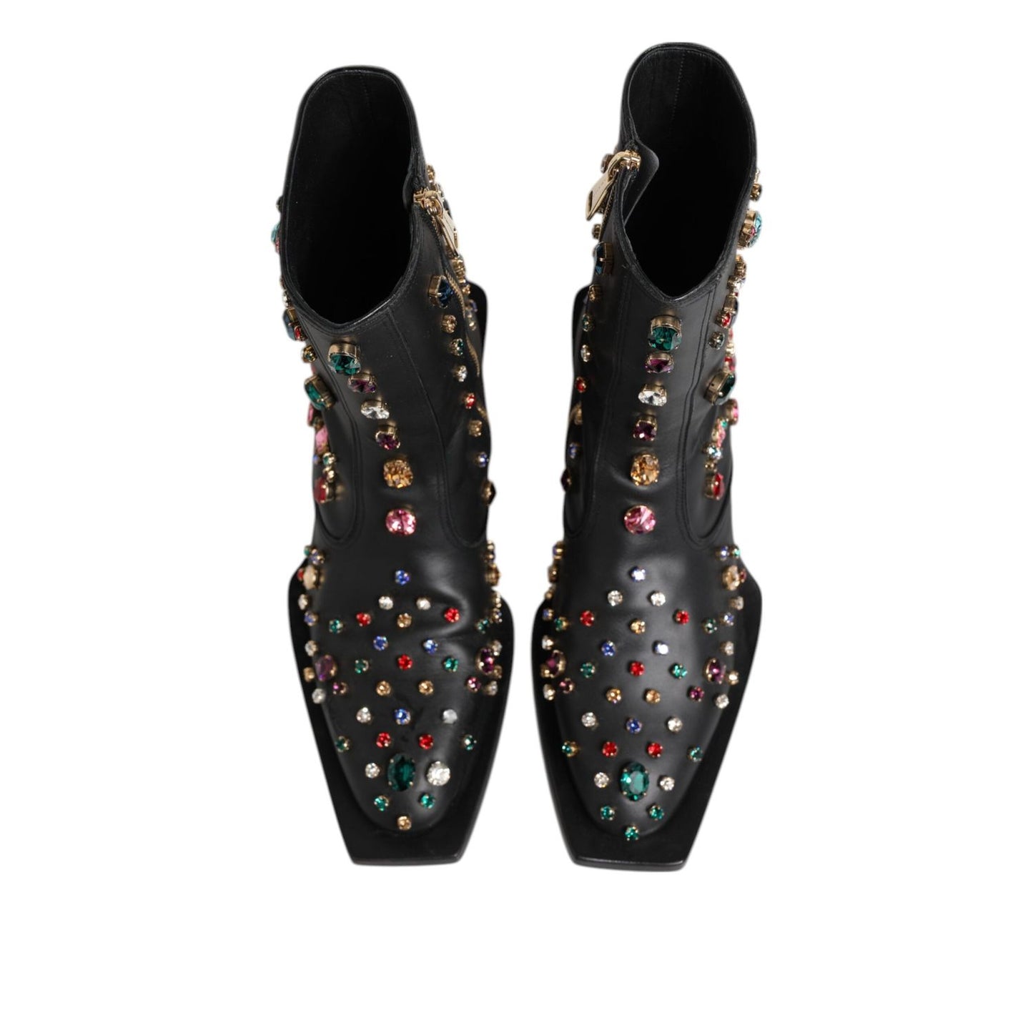 Dolce & Gabbana Black Crystal Cowboy Leather Men Boots Shoes MV7937-41