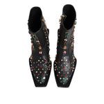 Dolce & Gabbana Black Crystal Cowboy Leather Men Boots Shoes MV7937-41