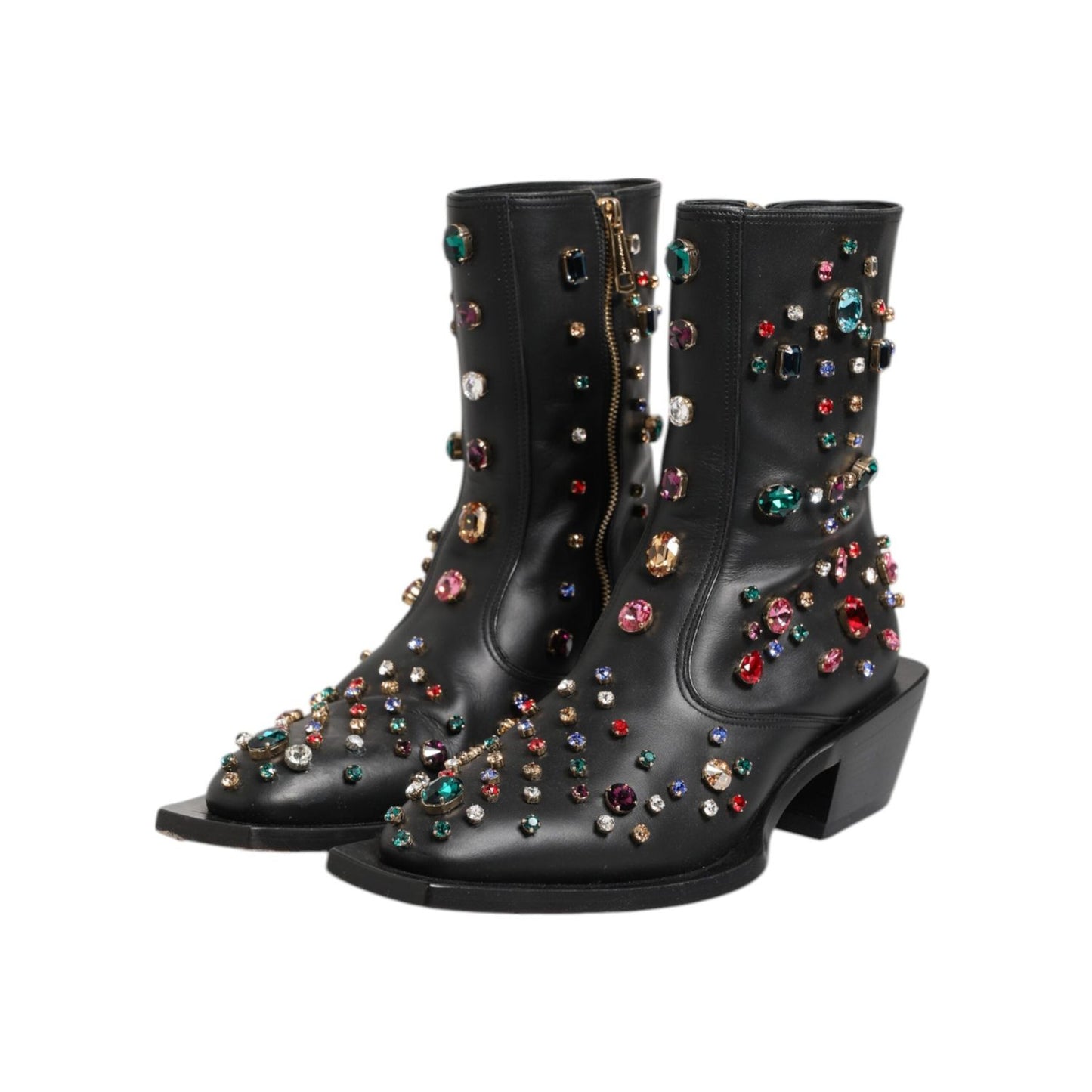 Dolce & Gabbana Black Crystal Cowboy Leather Men Boots Shoes MV7937-41