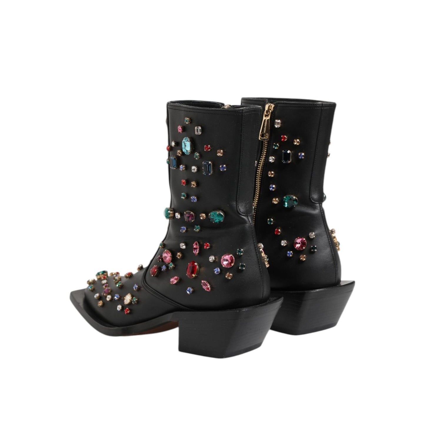 Dolce & Gabbana Black Crystal Cowboy Leather Men Boots Shoes MV7937-41