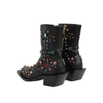 Dolce & Gabbana Black Crystal Cowboy Leather Men Boots Shoes MV7937-41