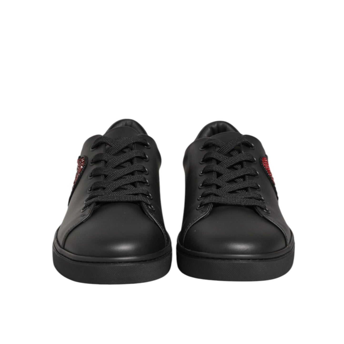 Dolce & Gabbana Black Leather Crystal Heart Sneakers Shoes LA12923-36.5
