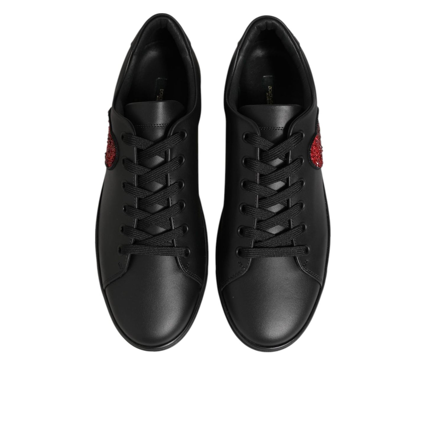 Dolce & Gabbana Black Leather Crystal Heart Sneakers Shoes LA12923-36.5