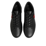 Dolce & Gabbana Black Leather Crystal Heart Sneakers Shoes LA12923-36.5