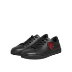 Dolce & Gabbana Black Leather Crystal Heart Sneakers Shoes LA12923-36.5