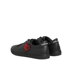 Dolce & Gabbana Black Leather Crystal Heart Sneakers Shoes LA12923-36.5