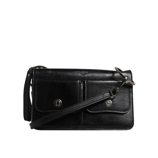 Dolce & Gabbana Black Leather Logo Purse Shoulder Crossbody Bag