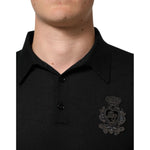 Dolce & Gabbana Black Logo Patch Collared Pullover Sweater in cashmere with button-up design, perfect for smart-casual layering.