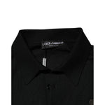 Dolce & Gabbana Black Logo Patch Collared Pullover Sweater in sleek black cashmere with classic collar and luxury logo patch detail.