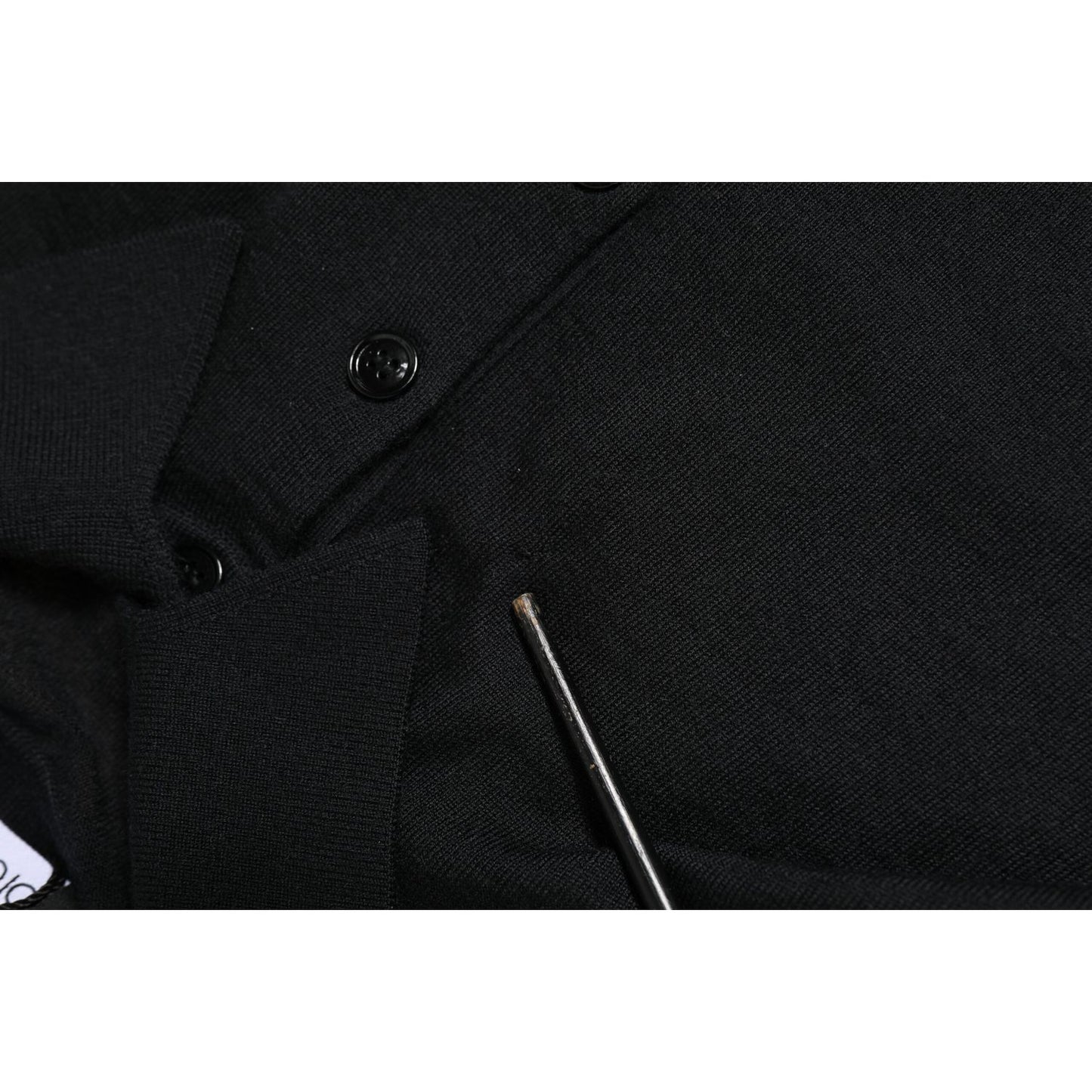 Dolce & Gabbana Black Logo Patch Collared Pullover Sweater close-up texture view.