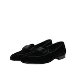 Dolce & Gabbana Black Velvet Loafers Formal Men Dress Shoes MV7672-42