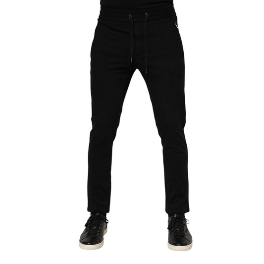 Dolce & Gabbana Black Viscose Drawstring Men Jogger Pants