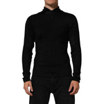 Dolce & Gabbana Black Viscose Turtle Neck Pullover Sweater with half zipper, modeled standing alone, emphasizing elegance and luxury.