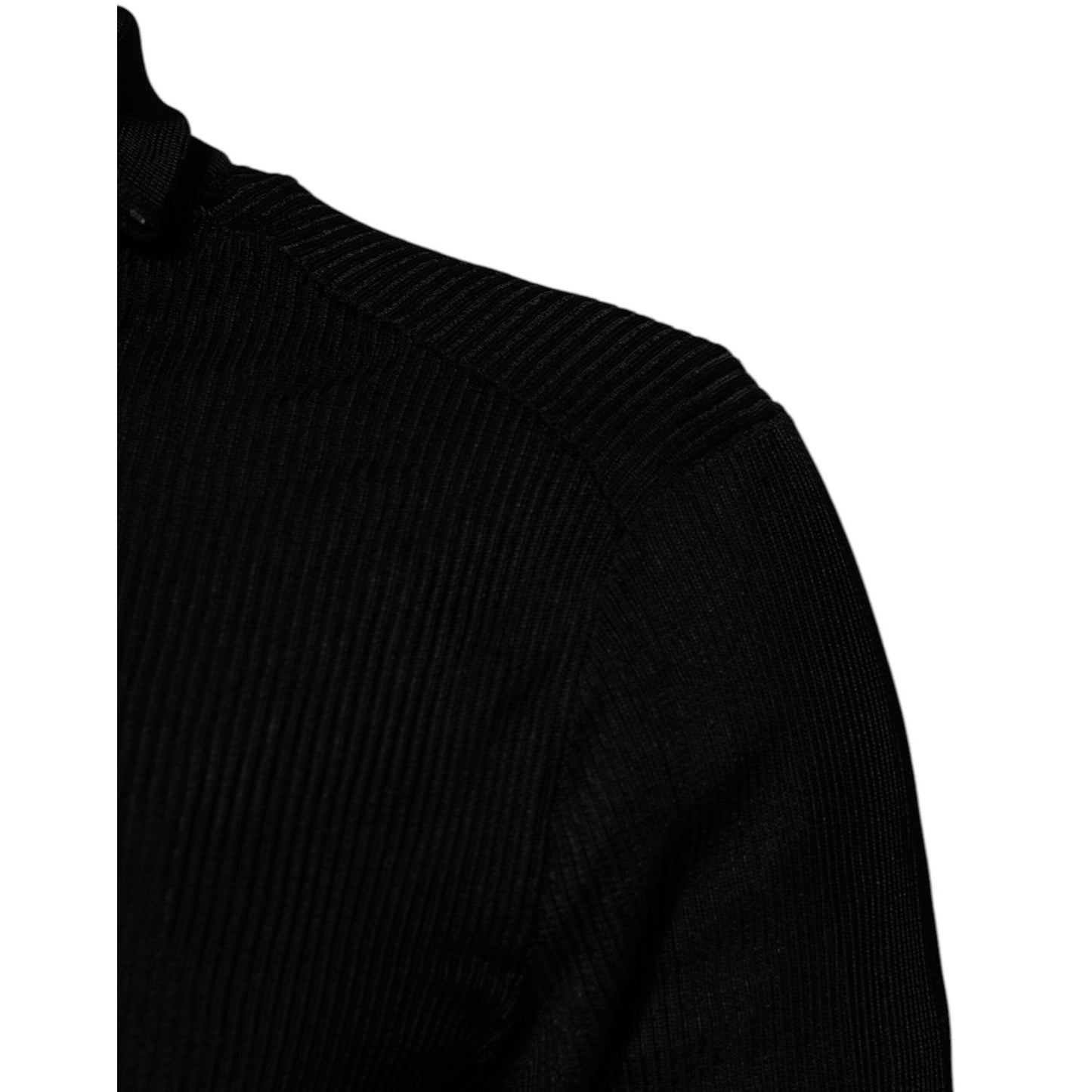 Dolce & Gabbana Black Viscose Turtle Neck Pullover Sweater close-up stitching detail.
