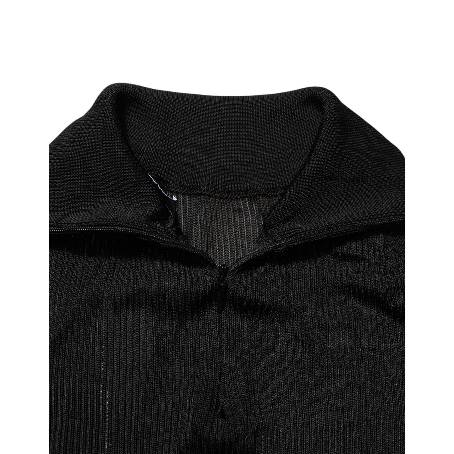 Dolce & Gabbana Black Viscose Turtle Neck Pullover Sweater with half zipper and logo details, luxurious viscose material