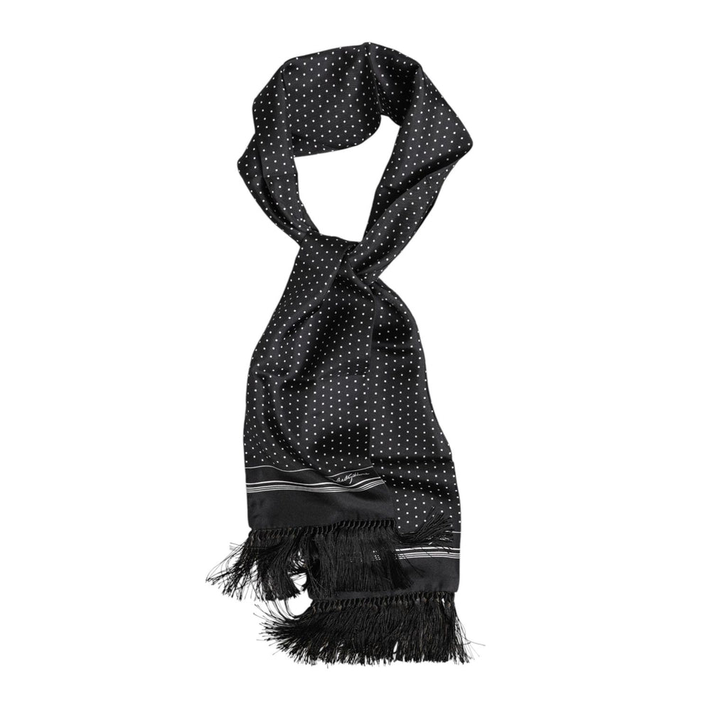 Dolce & Gabbana Black White Polka Dot Fringes Foulard Scarf MS7520