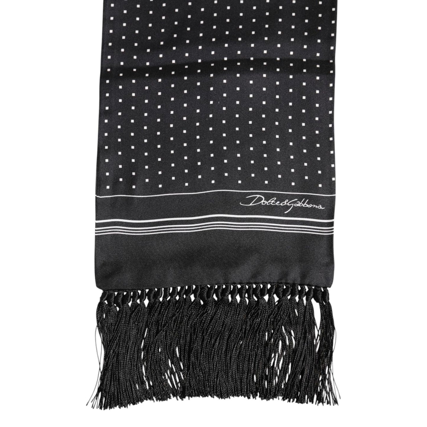 Dolce & Gabbana Black White Polka Dot Fringes Foulard Scarf MS7520