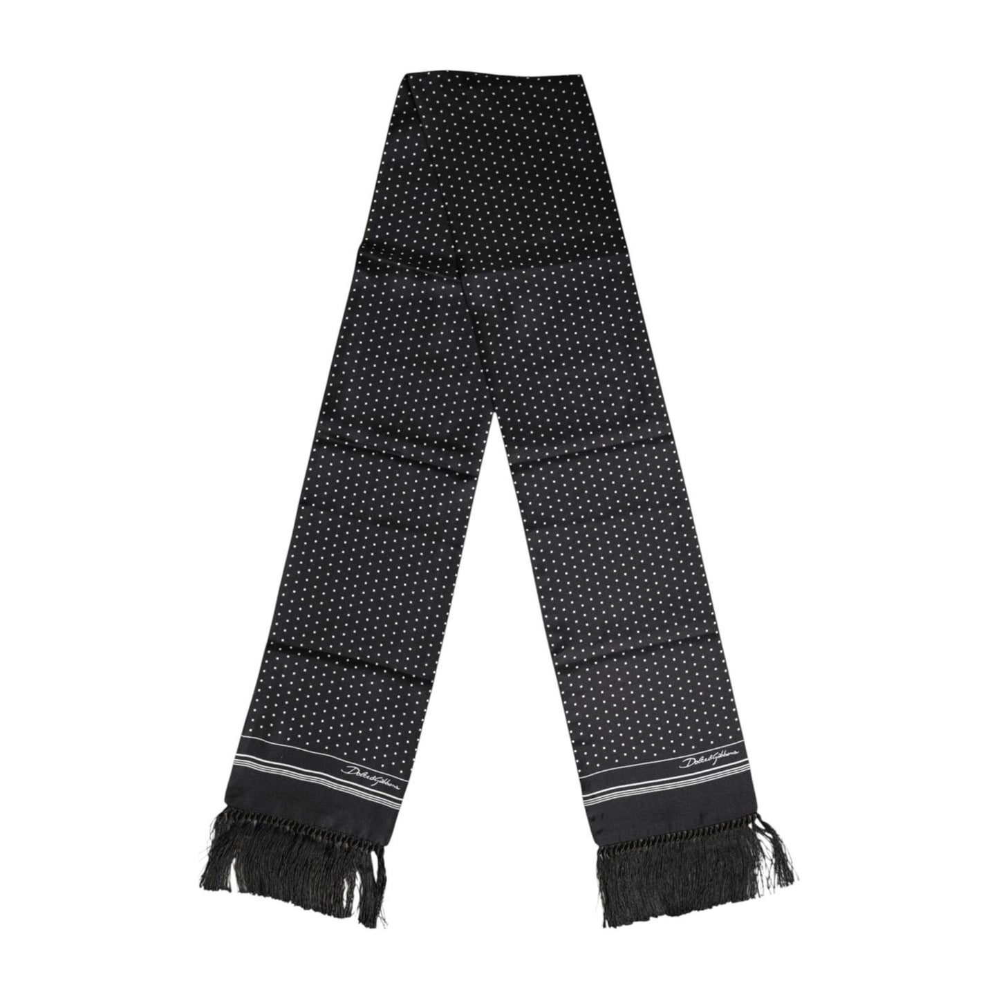 Dolce & Gabbana Black White Polka Dot Fringes Foulard Scarf MS7520