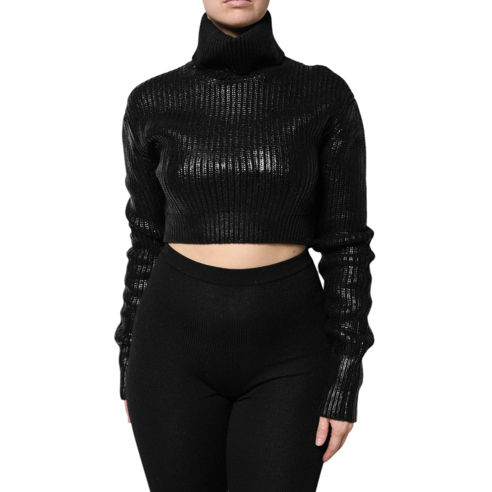 Dolce & Gabbana Black Wool Long Sleeve Turtleneck Cropped Top THS90395-40