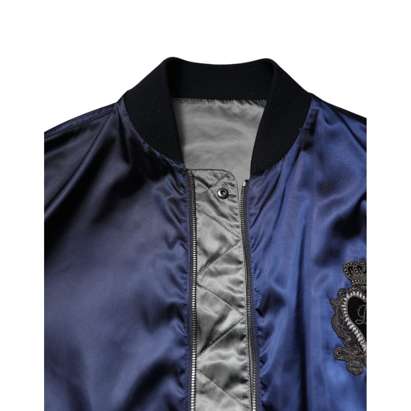 Dolce & Gabbana Blue Nylon DG Crown Full Zip Bomber Jacket JKT41597