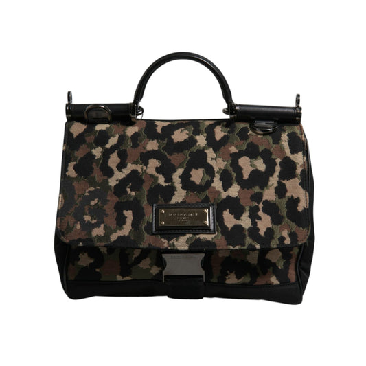 Dolce & Gabbana Brown Leopard Print Lacquard Nylon Sicily Tote Bag