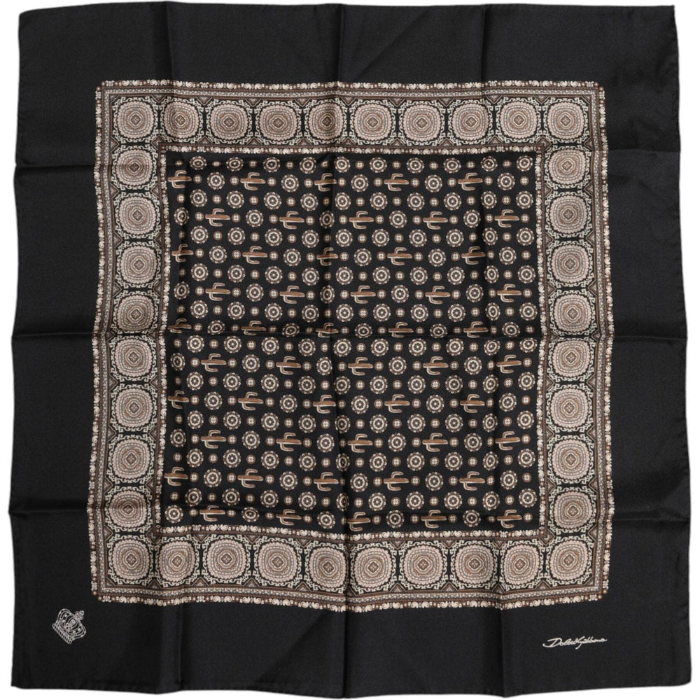 Dolce & Gabbana Black Brown Patterned Square Foulard Scarf 1728,67345645728,Accessories,Black and Brown,Dolce & Gabbana,Material: 100% Silk,Men,Men - Accessories,Preowned / Defect,Scarves - Men - Accessories Dolce & Gabbana MS7262