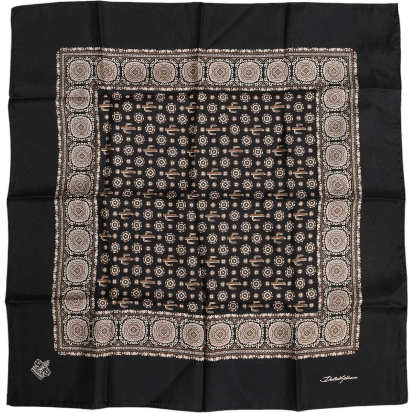 Dolce & Gabbana Black Brown Patterned Square Foulard Scarf 1728,67345645728,Accessories,Black and Brown,Dolce & Gabbana,Material: 100% Silk,Men,Men - Accessories,Preowned / Defect,Scarves - Men - Accessories Dolce & Gabbana MS7262