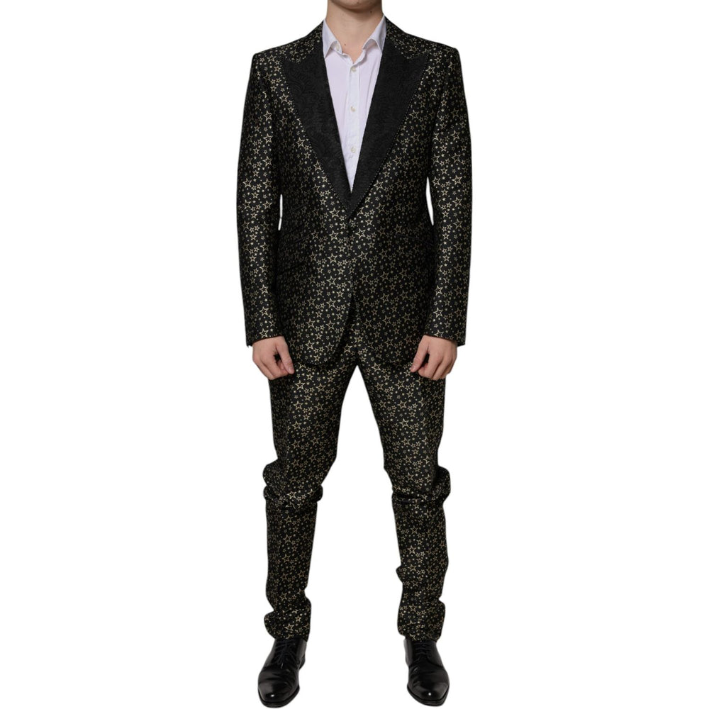 Dolce & Gabbana Black Stars Jacquard SICILIA 2 Piece Suit 1728,67345645728,Black,Dolce & Gabbana,IT44 | XS,IT46 | S,IT50 | L,IT52 | XL,Material: 72% Polyester 14% Metallized Fiber 9% Nylon 5% Acetate,Men,New with tags,Suits - Men - Clothing Dolce & Gabban