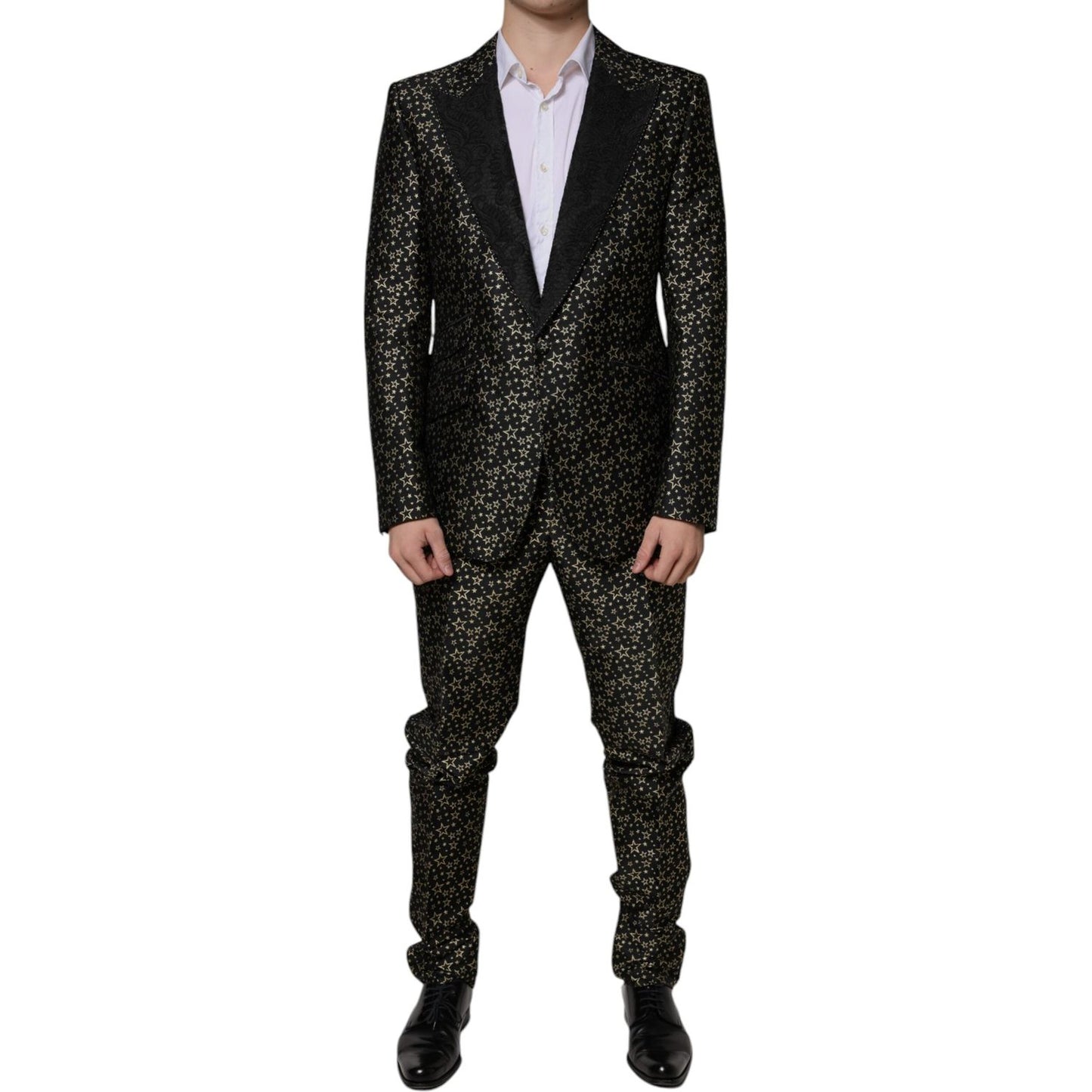 Dolce & Gabbana Black Stars Jacquard SICILIA 2 Piece Suit 1728,67345645728,Black,Dolce & Gabbana,IT44 | XS,IT46 | S,IT50 | L,IT52 | XL,Material: 72% Polyester 14% Metallized Fiber 9% Nylon 5% Acetate,Men,New with tags,Suits - Men - Clothing Dolce & Gabban