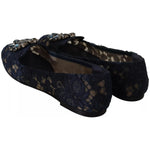 Dolce & Gabbana Blue Crystal Loafer Lace Ballet Flats Shoes