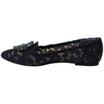 Dolce & Gabbana Blue Crystal Loafer Lace Ballet Flats Shoes