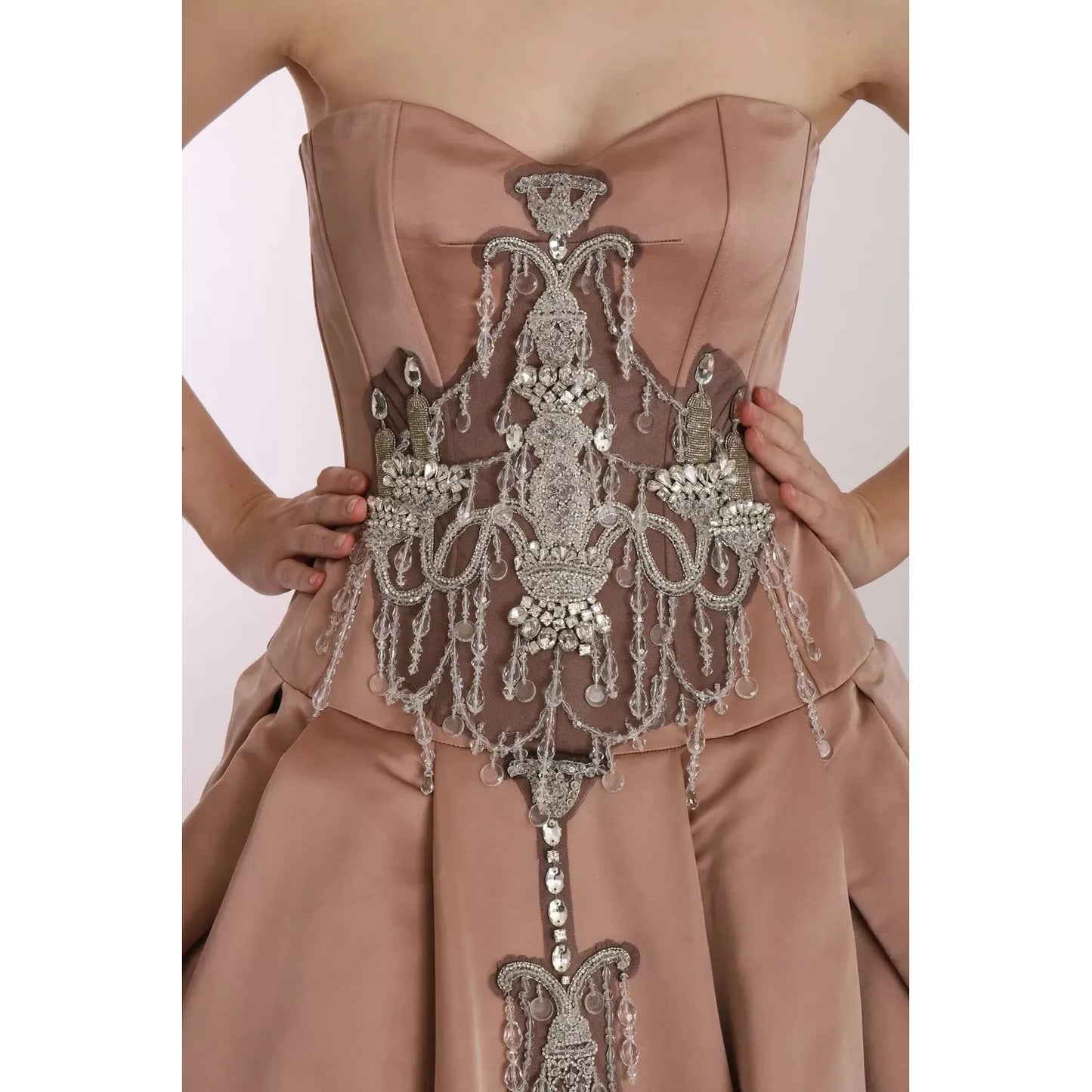 Dolce & Gabbana Dolce & Gabbana Crystal Pink Silk Chandelier Ball Gown Dress DR1667 100% Silk,1728,67345645728,Dolce & Gabbana,Dresses - Women - Clothing,IT42|M,Pink,Preowned / Defect,Women