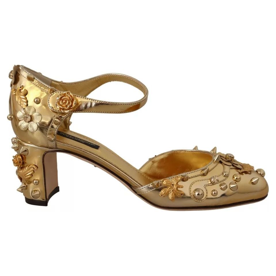 Dolce & Gabbana Gold Studs Vally Slingback Sandals Shoes