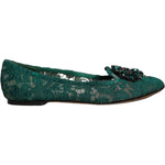 Dolce & Gabbana Green Lace Crystal Ballet Flats Loafers Shoes Dolce & Gabbana Dark Slate Gray
