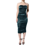 Dolce & Gabbana Green Silk Blend Satin Fitted Strapless Dress Dolce & Gabbana Gray