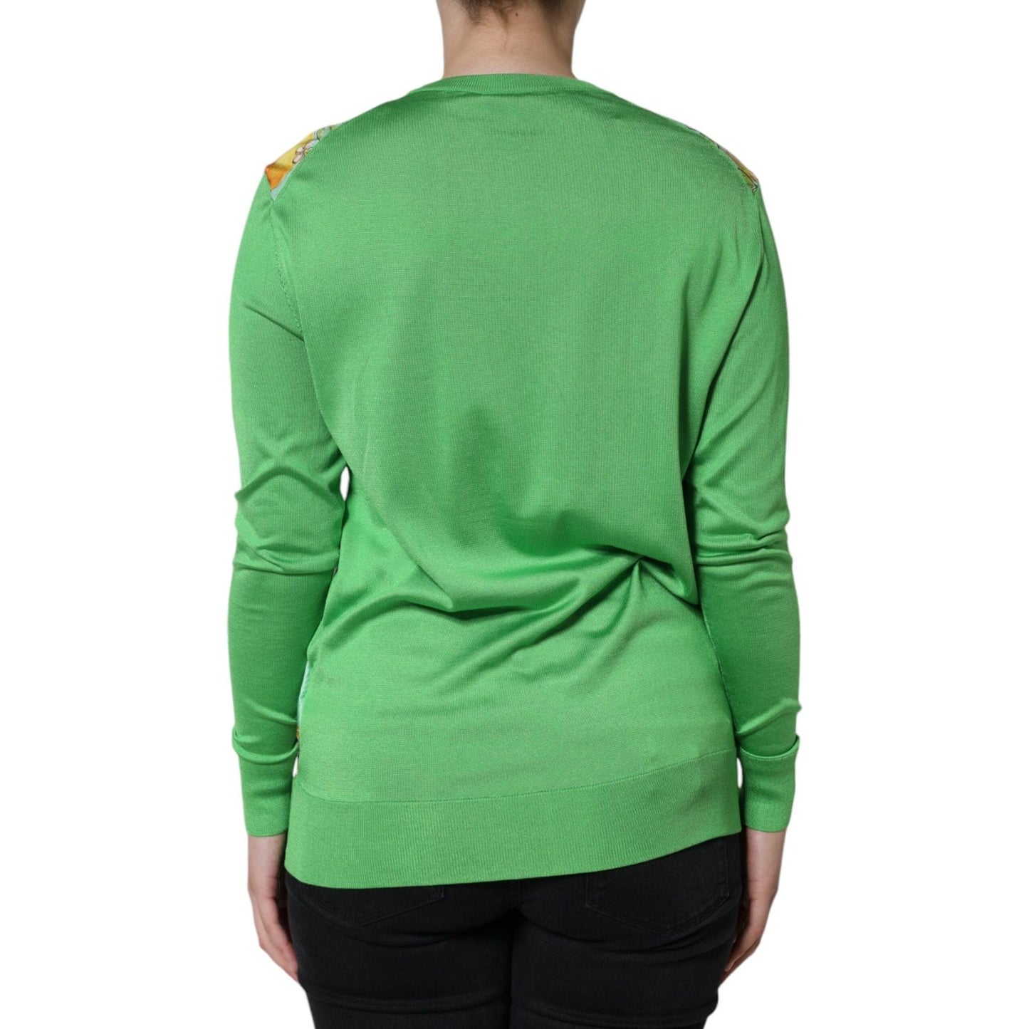 Dolce & Gabbana Dolce & Gabbana Green Silk Granita Al Limone Long Sleeves Sweater TSH86569-40 1728,67345645728,Dolce & Gabbana,Green,IT40|S,Material: 100% Silk,Preowned / Defect,Sweaters - Women - Clothing,Women