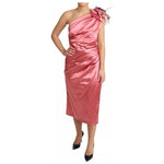 Dolce & Gabbana Pink Draped Midi Flower Applique Dress 1728,67345645728,Dolce & Gabbana,Dresses - Women - Clothing,IT46|XL,Material: 65% Acetate 29% Nylon 6% Elastane,Pink,Preowned / Defect,Women Dolce & Gabbana DR28030-46