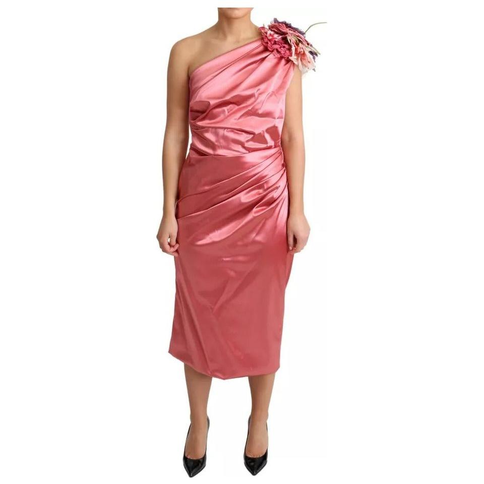 Dolce & Gabbana Pink Draped Midi Flower Applique Dress 1728,67345645728,Dolce & Gabbana,Dresses - Women - Clothing,IT46|XL,Material: 65% Acetate 29% Nylon 6% Elastane,Pink,Preowned / Defect,Women Dolce & Gabbana DR28030-46