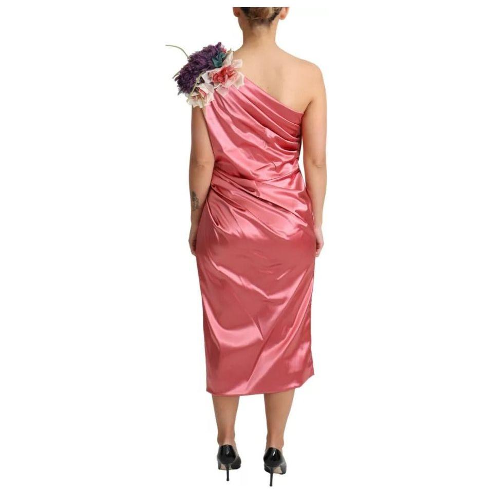 Dolce & Gabbana Pink Draped Midi Flower Applique Dress 1728,67345645728,Dolce & Gabbana,Dresses - Women - Clothing,IT46|XL,Material: 65% Acetate 29% Nylon 6% Elastane,Pink,Preowned / Defect,Women Dolce & Gabbana DR28030-46